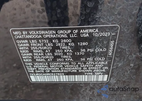 2024 Volkswagen Atlas Se из США, поврежденный, VIN 1V2JR2CA0RC527623